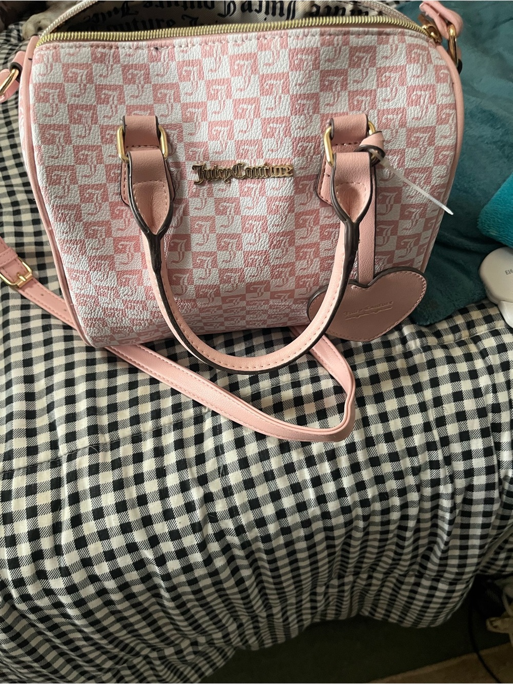 Juicy Couture Pink and White Signature Satchel with Heart Tag